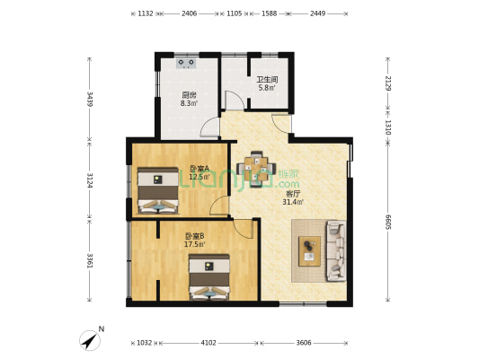 利丰苑小区 2室1厅1卫 90平方