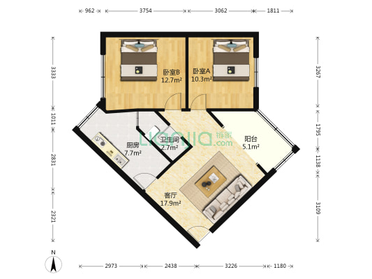 莲花新区北一巷3号 2室1厅1卫 64平方
