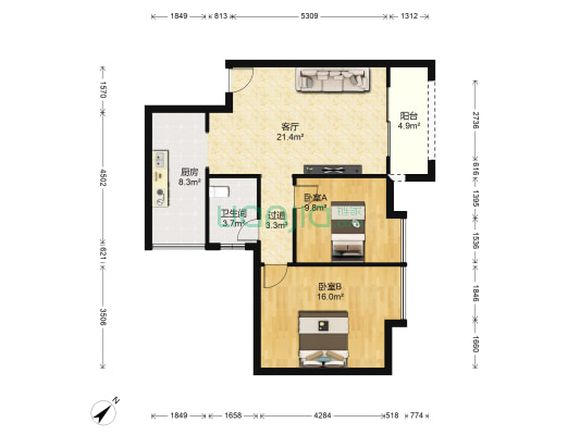 兴茂盛世北辰A区 2室1厅1卫 84平方