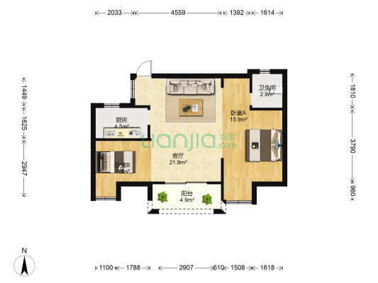 紫金华庭 2室1厅1卫 78平方