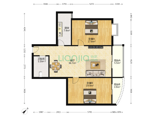 骊景天下 2室1厅1卫 128平方