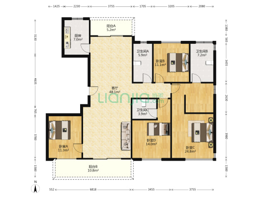 融创美盛芳园 4室1厅3卫 185平方