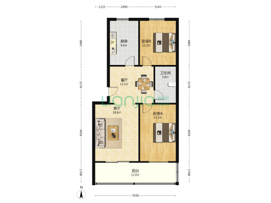 银山花园新区 2室2厅1卫 99平方
