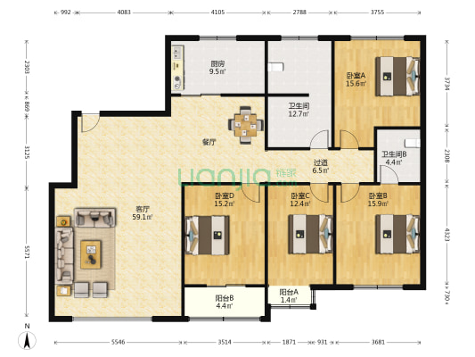 未来路108号院 4室1厅2卫 197平方