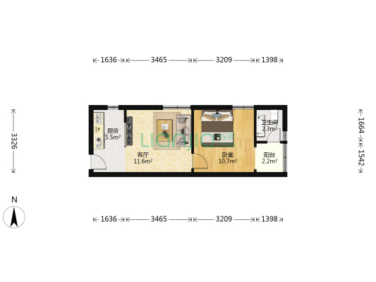 都市广场 1室1厅1卫 46平方