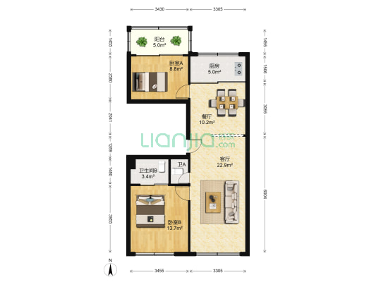 望河路2-4号 2室2厅2卫 93平方