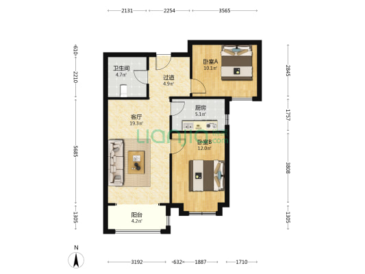 东兴街 香邑溪谷精装两居 中高楼层 房本满二-户型图