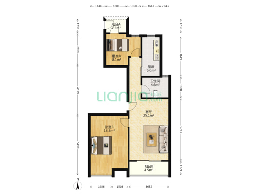 万达广场公寓 2室1厅1卫 103平方