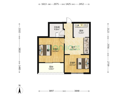 群升国际A区香榭怡景 2室1厅1卫 75平方