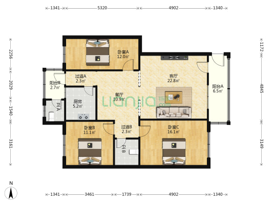 供销社宿舍(琼山) 3室2厅2卫 111平方