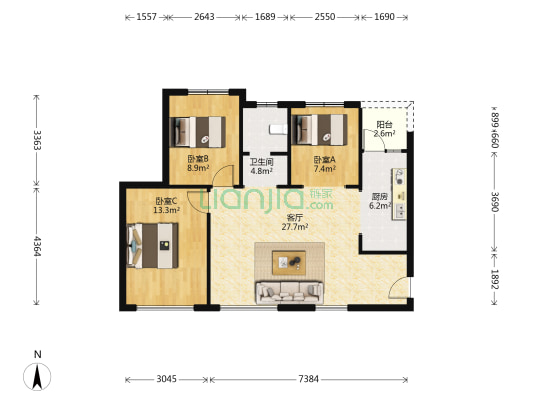 馥桂园熙玥 3室1厅1卫 97平方