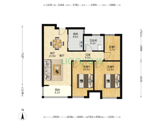 正弘汀兰苑 3室1厅1卫 88平方