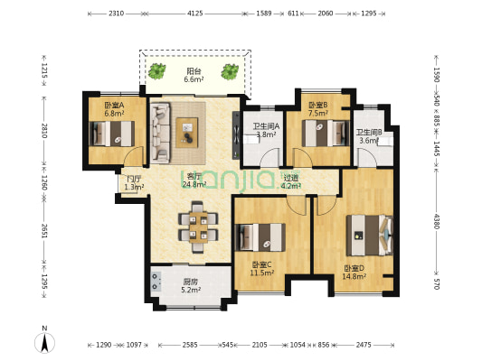 融创御府 4室1厅2卫 120平方