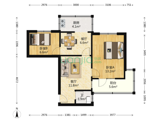 西航外招小区北区 2室2厅1卫 62平方