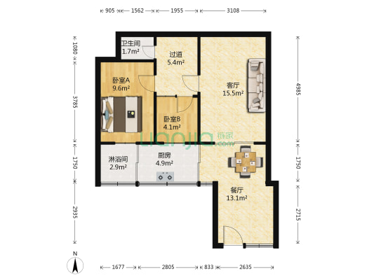 廊水家属楼 2室2厅2卫 50平方