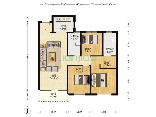吾悦首府清漪苑 3室1厅2卫 120平方