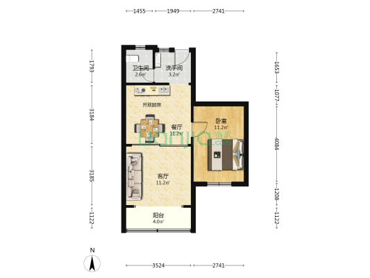 安顺路322号 1室2厅2卫 56平方