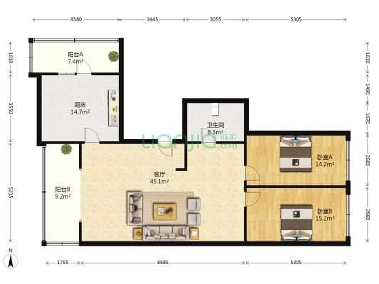 宏达小区 2室1厅1卫 130平方