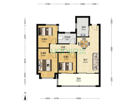 意禾阅湖登科 3室1厅1卫 92平方