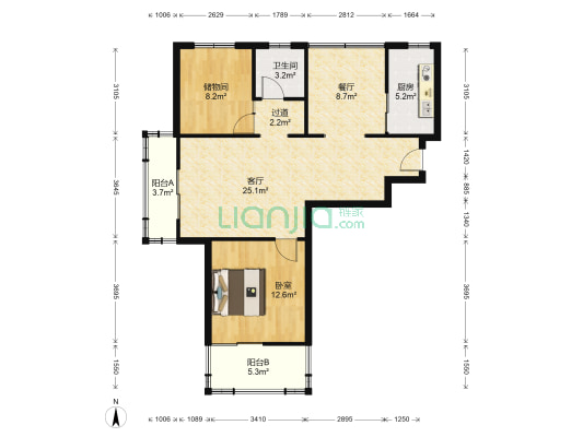 凤凰城 1室2厅1卫 115平方