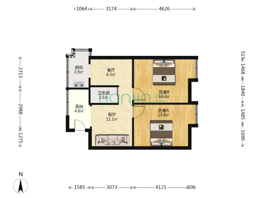 中国工商银行股份有限公司襄阳樊西支行家属院 2室2厅1卫 64平方