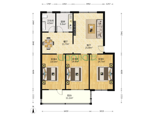 兴华小区 3室2厅1卫 118平方