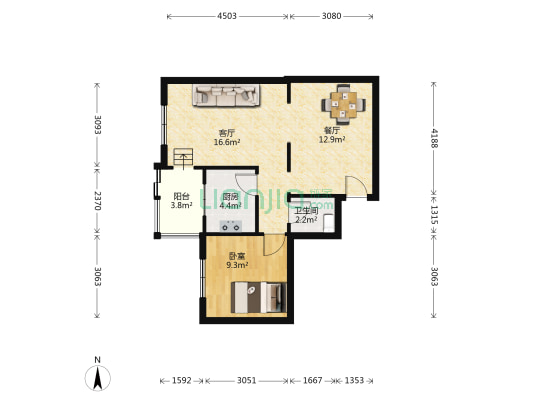 梅花园小区 1室2厅1卫 63平方