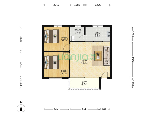 龙秀街 2室1厅1卫 85平方
