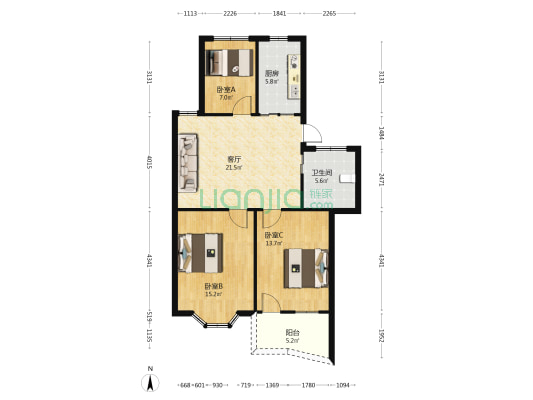 城北里小区 3室1厅1卫 87平方