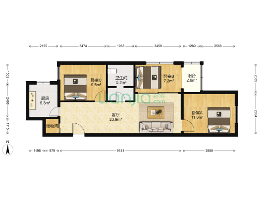 师大北路21号院 3室1厅1卫 85平方