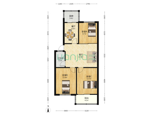 报社胡同6号院 3室2厅1卫 78平方