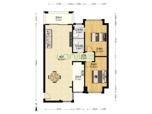 富丽东方苑 2室1厅2卫 99平方