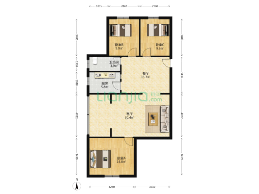 东大街12号 3室2厅1卫 108平方