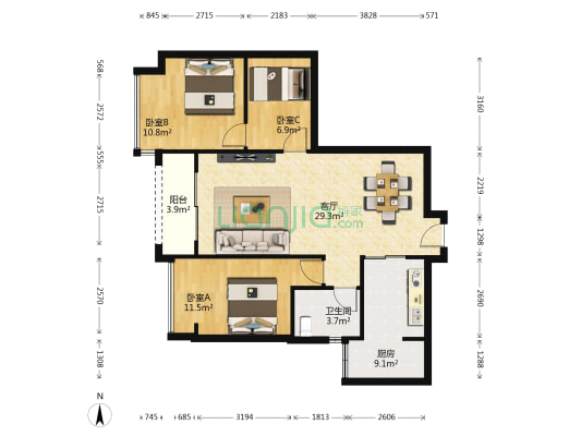 和记黄埔御峰一期 3室1厅1卫 86平方