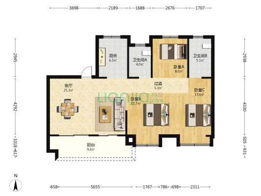 东腾璟庭 3室1厅2卫 118平方