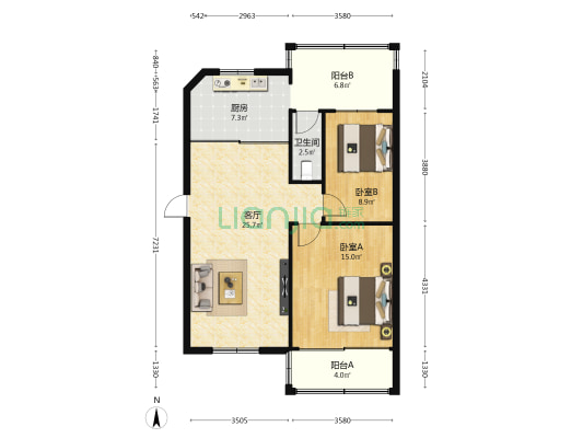 气象苑 2室1厅1卫 82平方
