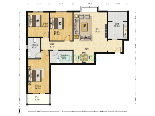 园林化小区 3室1厅2卫 142平方