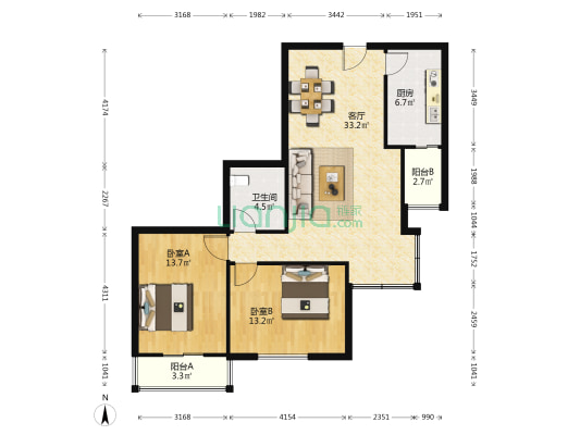 水映兰庭 2室1厅1卫 105平方
