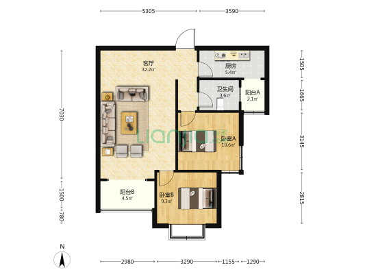 漳和府 2室1厅1卫 97平方