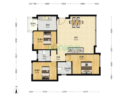 龙湖長滩原麓倾麓 3室1厅2卫 99平方
