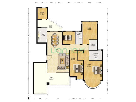 合生愉景湾 4室1厅3卫 220平方