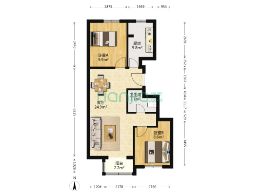 佟馨家园A区 2室1厅1卫 79平方