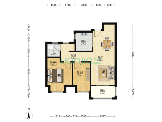 墩张家园 2室1厅1卫 75平方