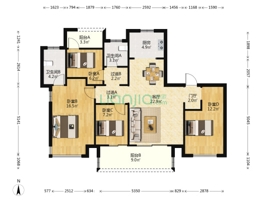 绿都青云赋景明苑 4室1厅2卫 128平方