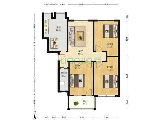 广播电视大学宿舍 3室1厅1卫 100平方