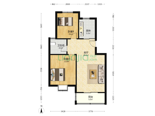 岛内城中村 2室1厅1卫 83平方