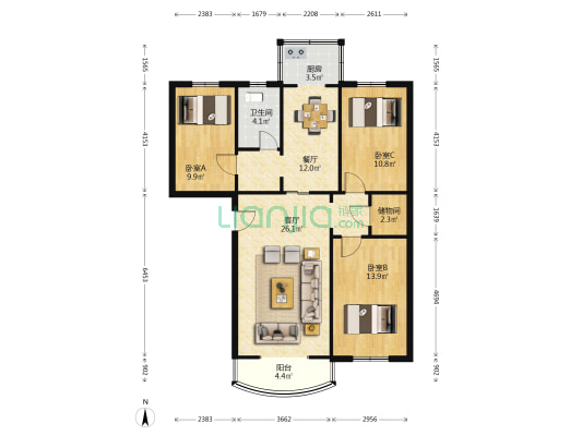 盛馨园 3室2厅1卫 112平方
