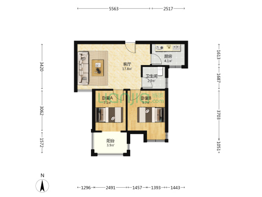 新居棠悦花园北园 2室1厅1卫 65平方