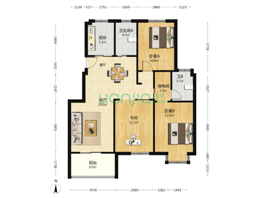 澄波华庭 3室1厅2卫 118平方