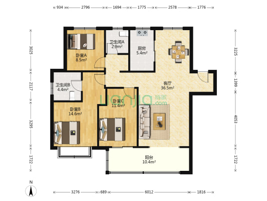 翡丽公馆 3室1厅2卫 137平方